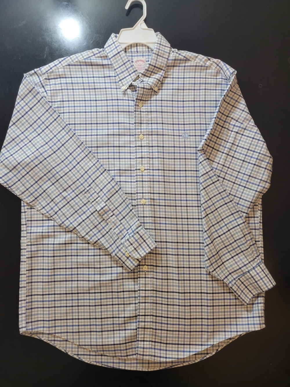 Brooks Brothers Men's Blue and White Plaid Button-Down Shirt